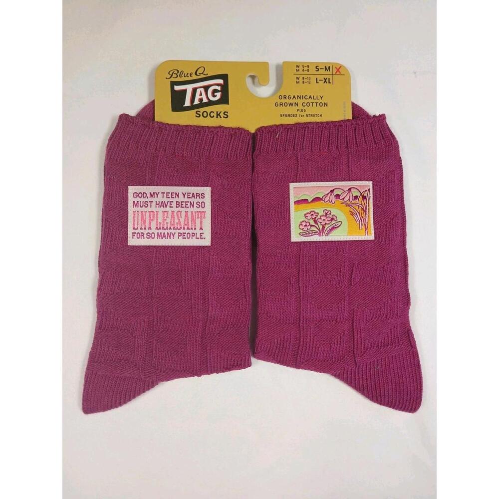 Blue Q Tag Socks S/M My Teen Years Must Have Been So Unpleasant For So Many NWT